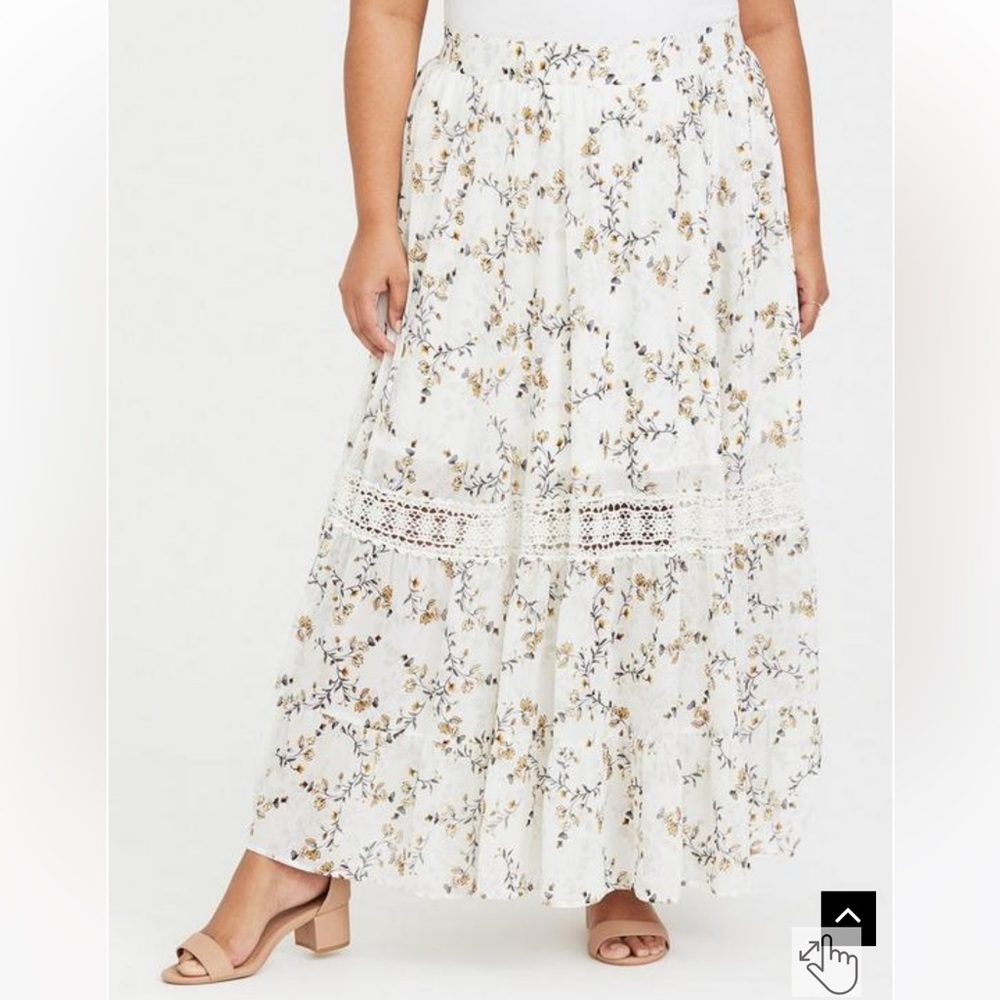 White Floral Maxi Skirt with Lace Trim Size 1